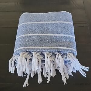 TURKISH Cotton Oversized Throw Beach Blanket Extra Large 61" by 82" Denim Blue